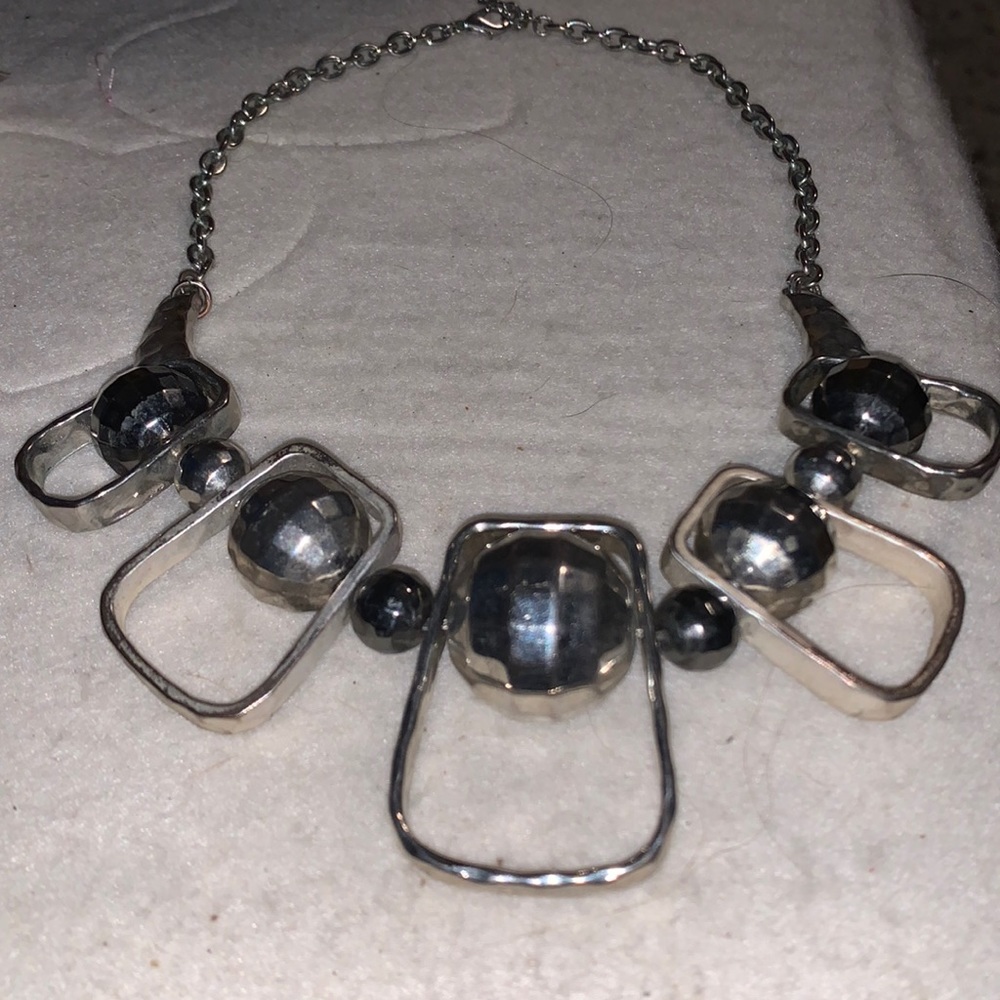 Disco Ball Shades of Silver and Gray. Hammered Silver Tone Statement Necklace